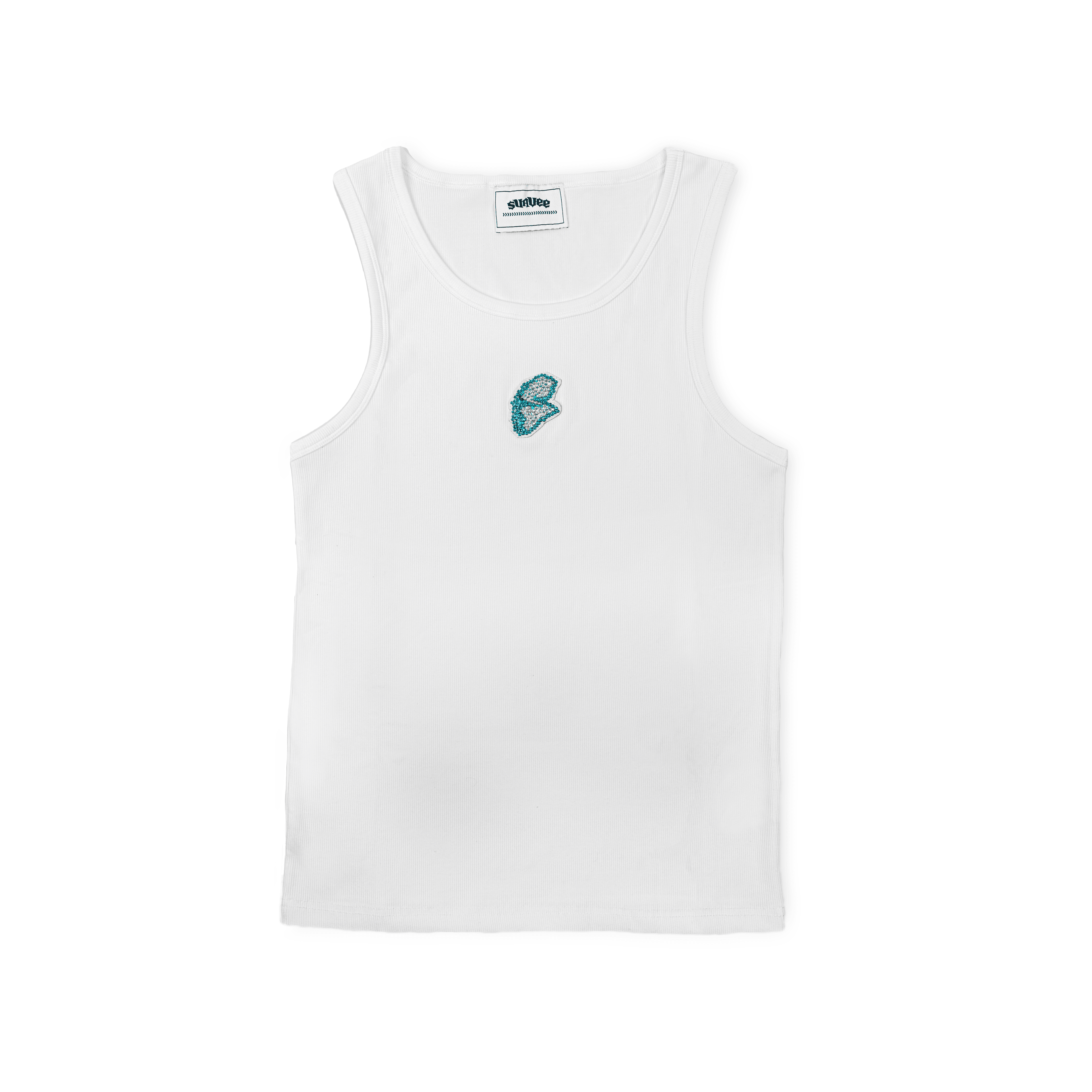 Rhinestone Embellished Logo Patch Tank Top White